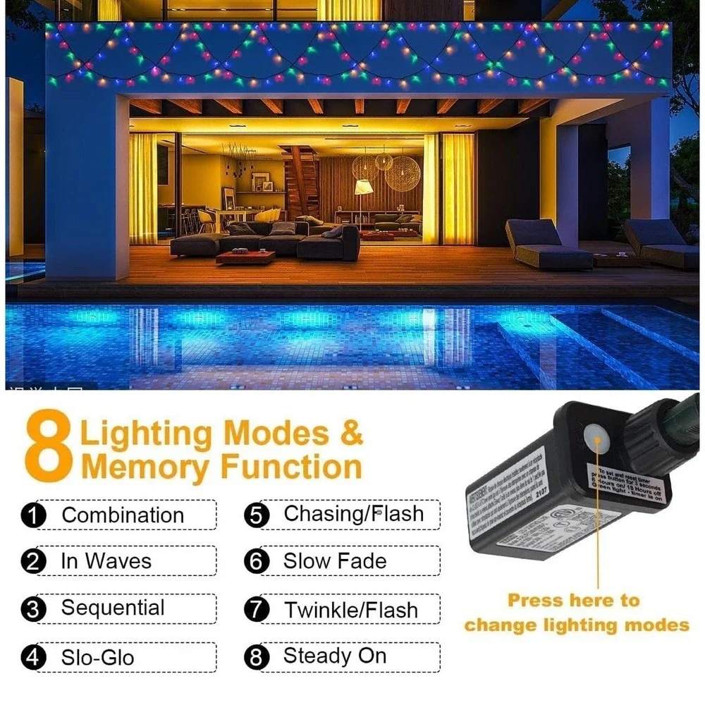 380 LED‎ Christmas Lights Outdoor Decorations 34Ft Exterior Multi Colored- NEW!